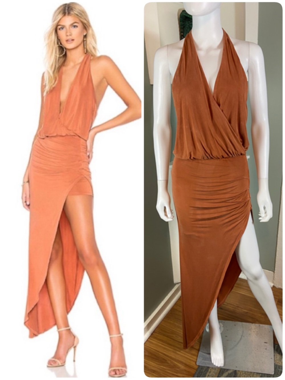 YFB Young Fabulous Broke Birdseye Surplice Asymmetrical Maxi Dress Bronze [CH]